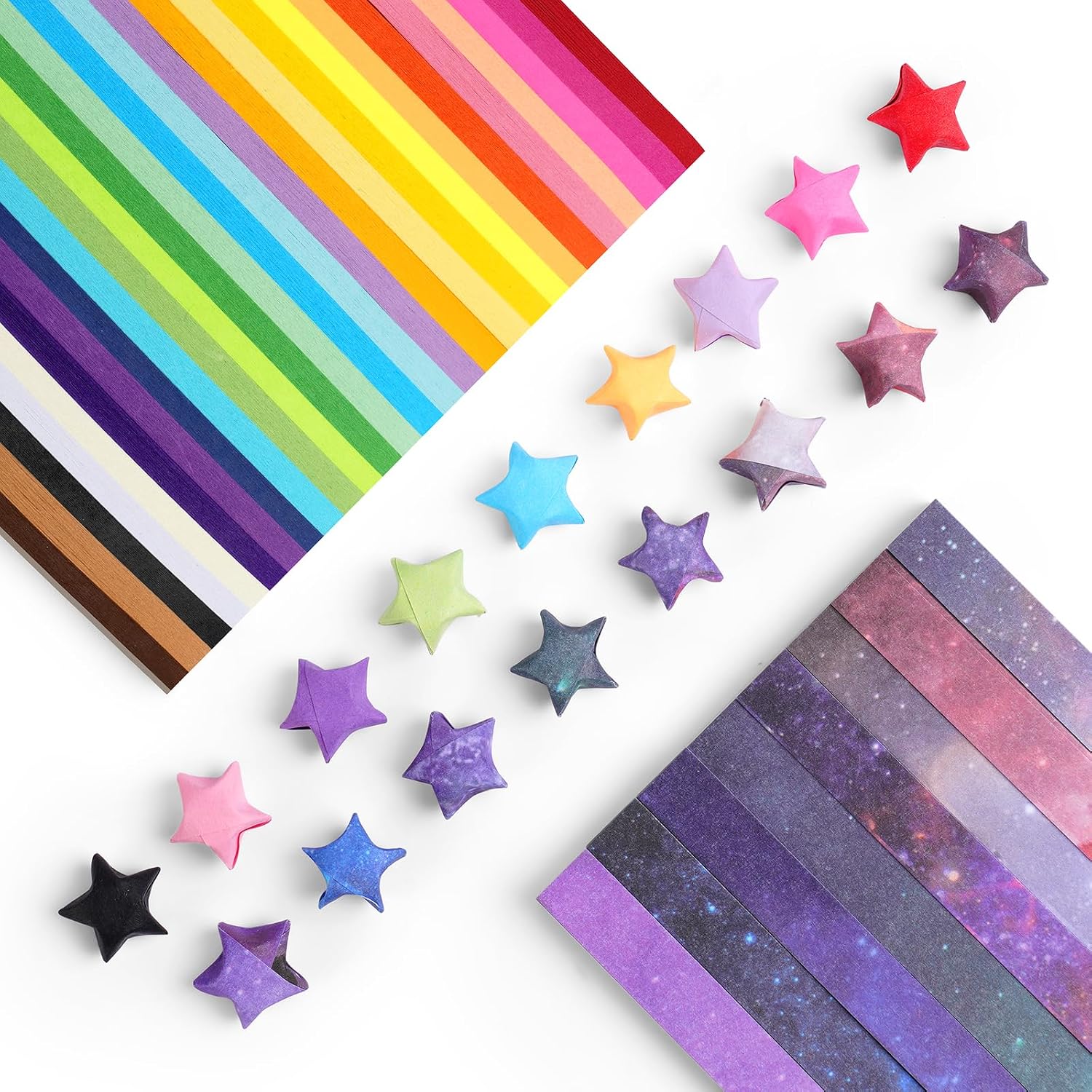 Detalle de OFFCUP Lucky Star Origami Paper Strips, 1,080 Pieces in 27 Colours and Gradients