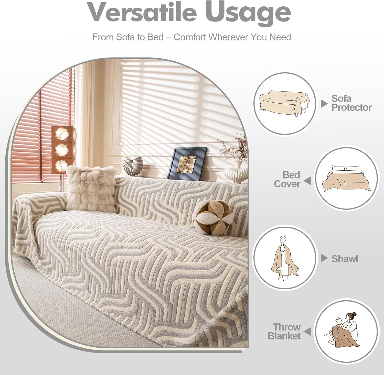 Thumbnail 3 de Housse de canapé WEYOND en peluche douce (antidérapante, lavable) grise claire 180 × 300 cm