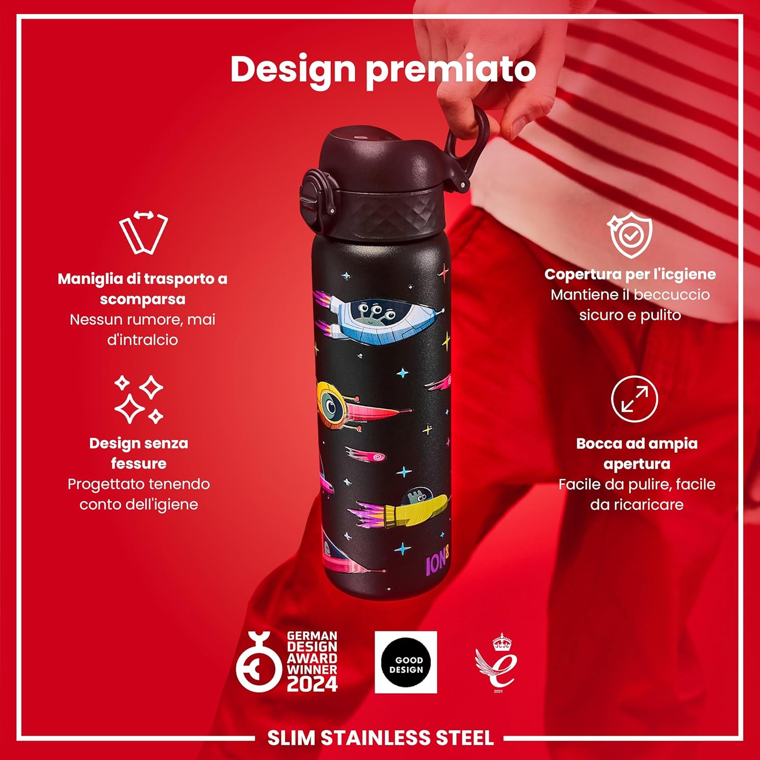 Detalle de Ion8 Borraccia Inox Leggero 600 ml – non isolata, a prova di perdite, lavabile in lavastoviglie