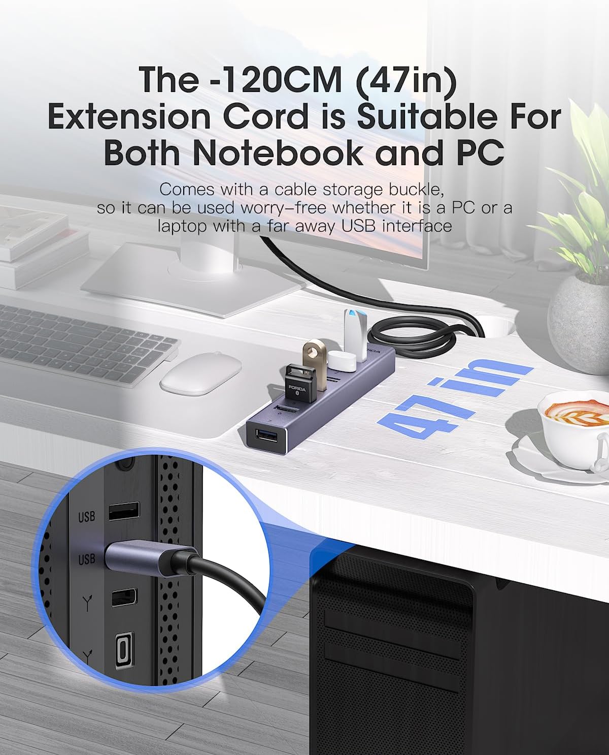 Detalle 2 de FORIDA 8-Port USB Hub 7x USB 3.0