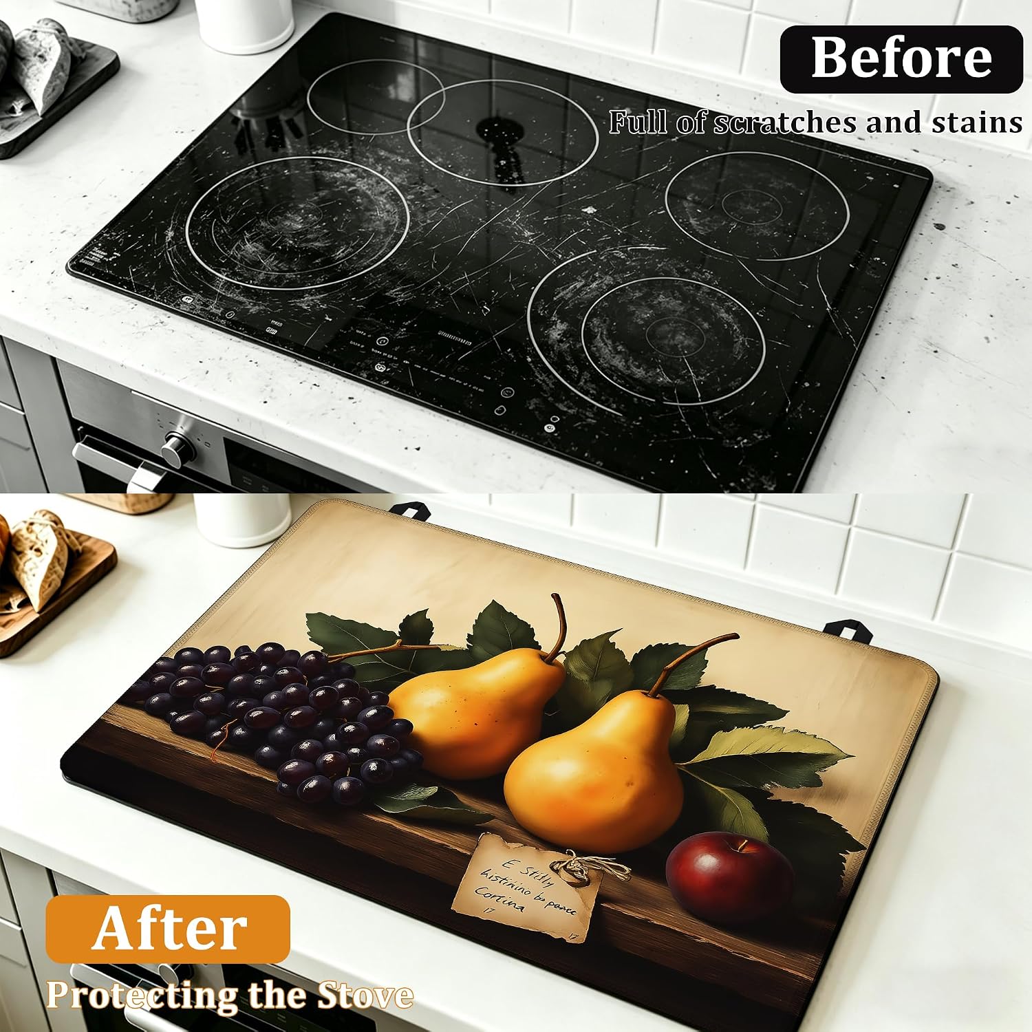 Detalle 2 de YIKTI Rustic Fruits Stove Top Cover, 28 x 20-Inch Washable Rubber Mat
