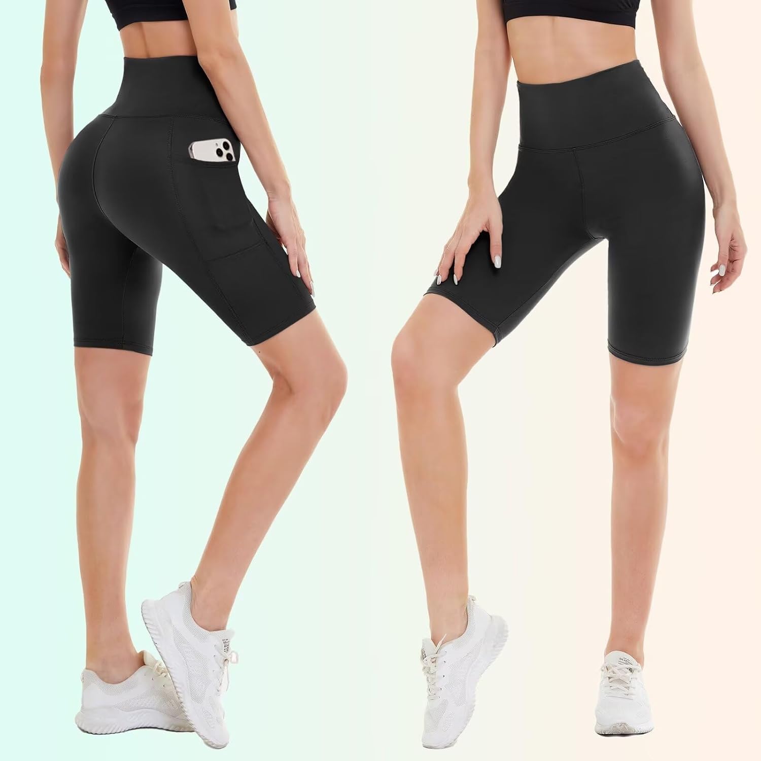 Detalle 2 de Missluck Radlerhose Damen mit Taschen – Kurze, hohe Taille für Yoga, Gym und Sommeraktivitäten