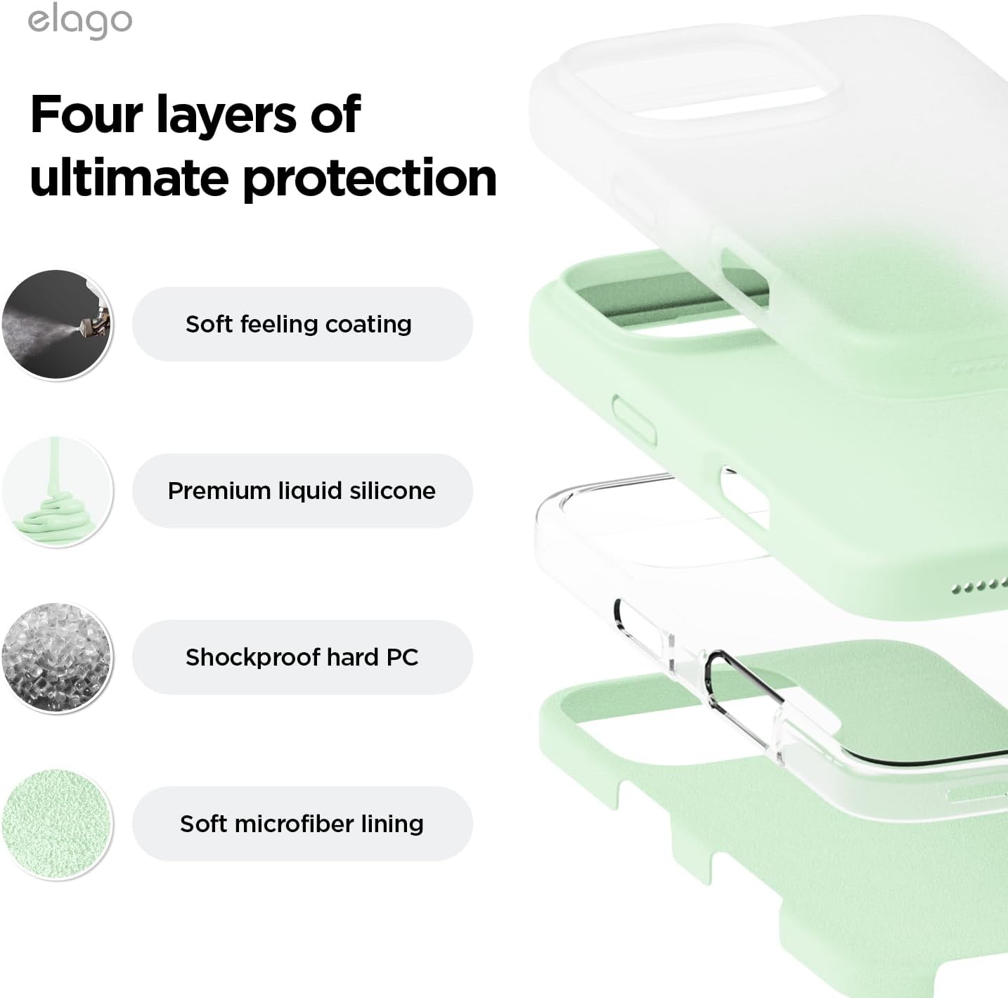 Detalle de elago Liquid Silicone Case for iPhone 16 Pro Max (Soft Mint) – Full Protection, Slim Grip