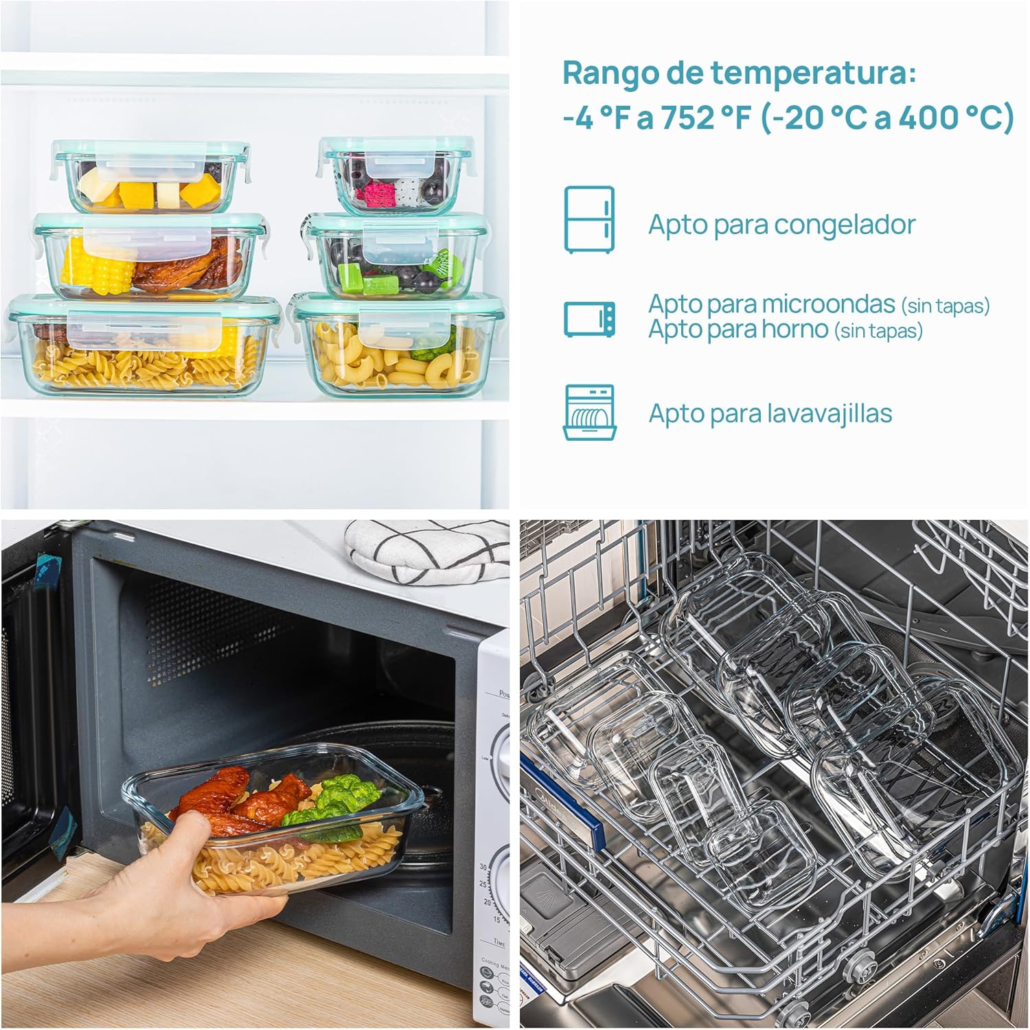 Thumbnail 6 de Vtopmart set de 8 recipientes de cristal para alimentos (herméticos, apilables y reutilizables)