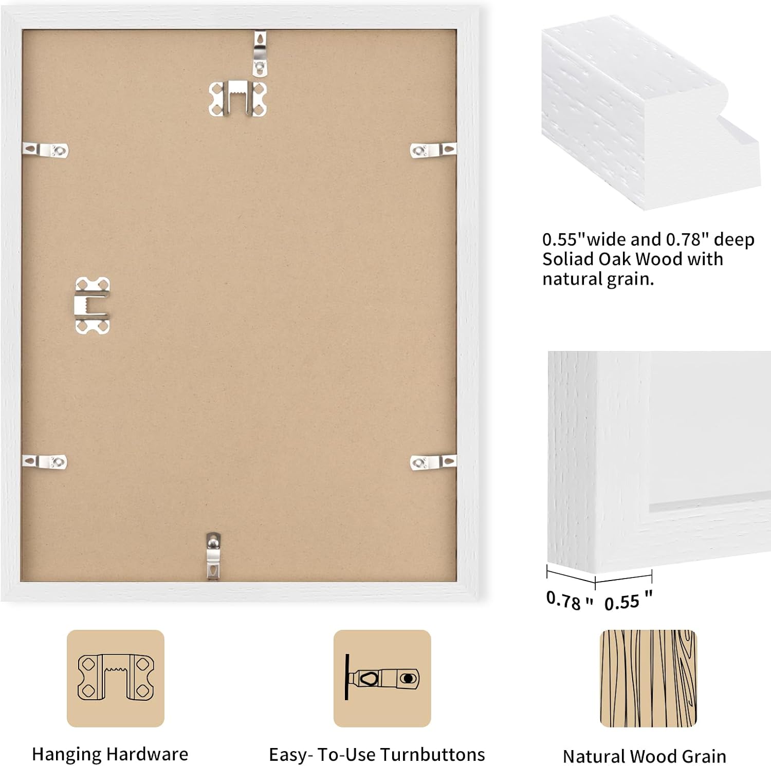 Detalle de puthiac 16x20 Solid Oak Wood Picture Frame – 3 Pack in White (Fits 12x16 with Mat or 16x20 Without Mat)