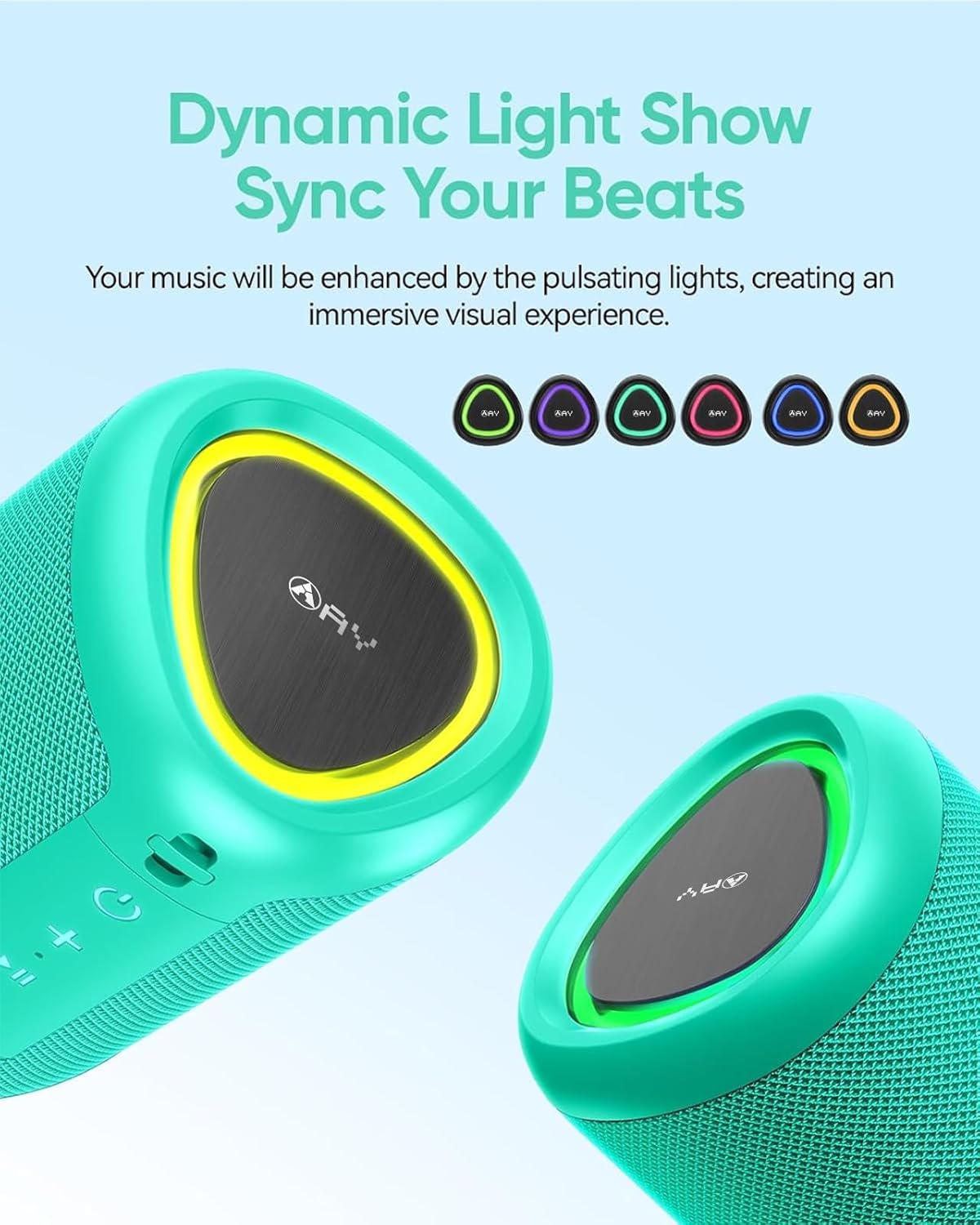 Thumbnail 2 de AY Portable Bluetooth Speaker with Lights — 15W Immersive Sound, IPX5, 15-Hour Playtime
