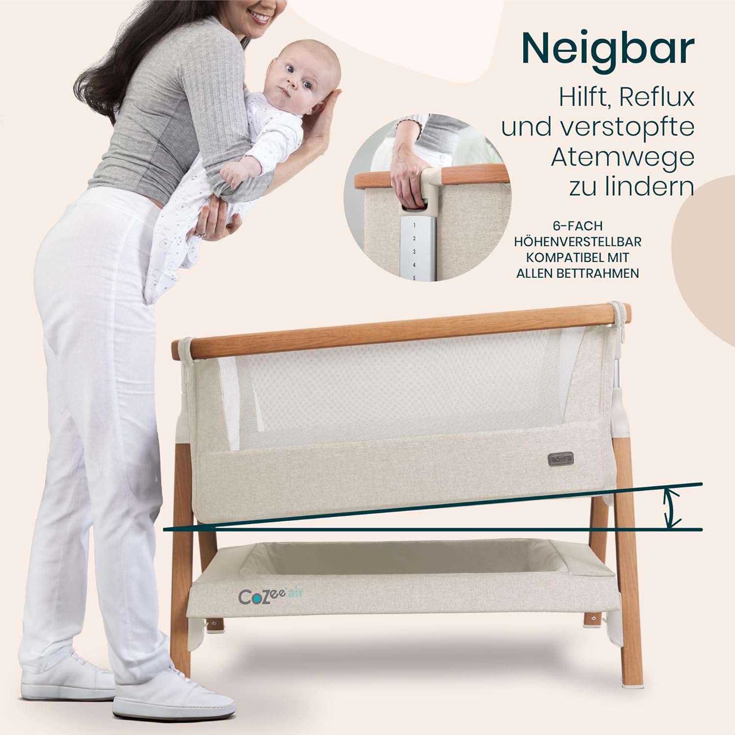 Thumbnail 4 de Tutti Bambini CoZee Air Beistellbett & Reisebett mit Matratze – Walnuss & Naturweiß