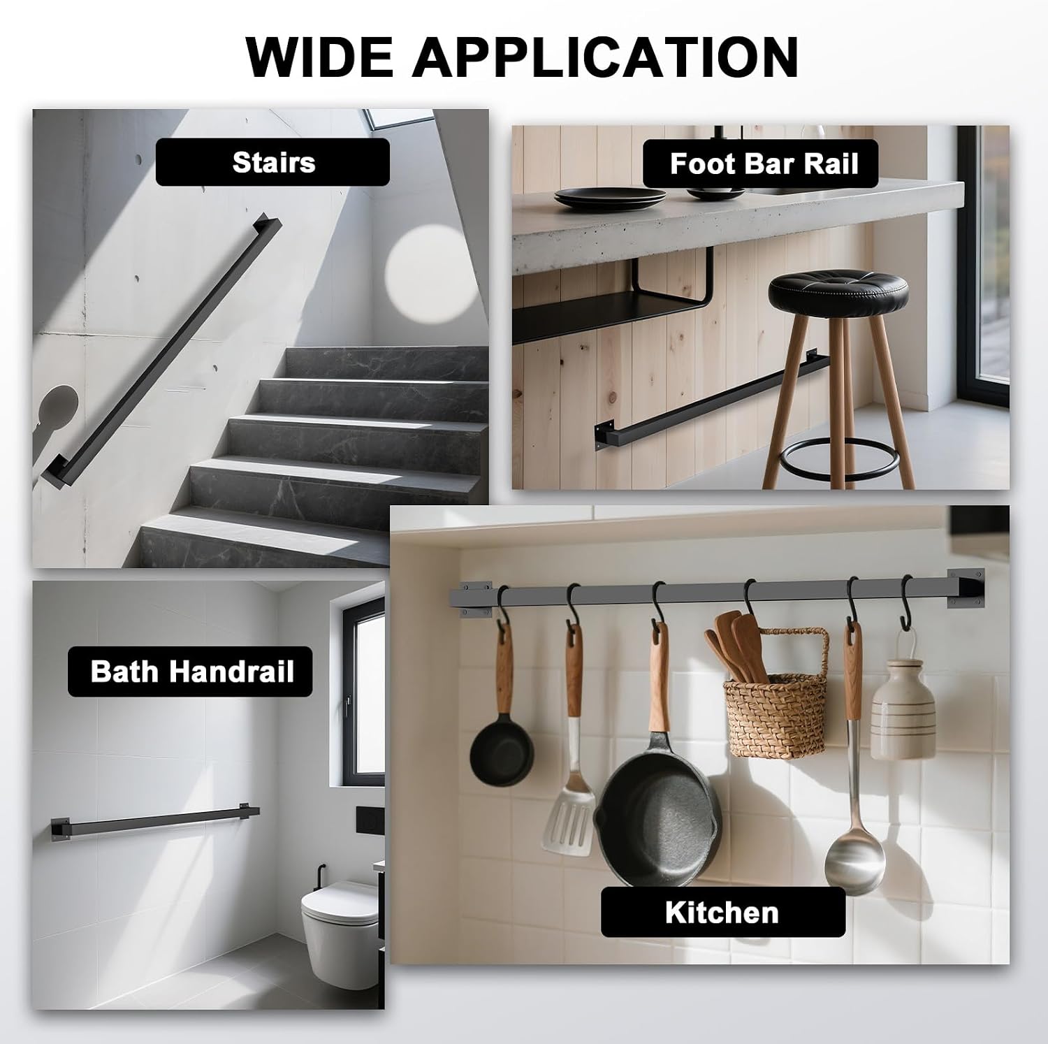 Detalle 2 de VZNEK FGFS 5FT Stair Handrail, Black Iron, Wall-Mounted, 500 lb Capacity