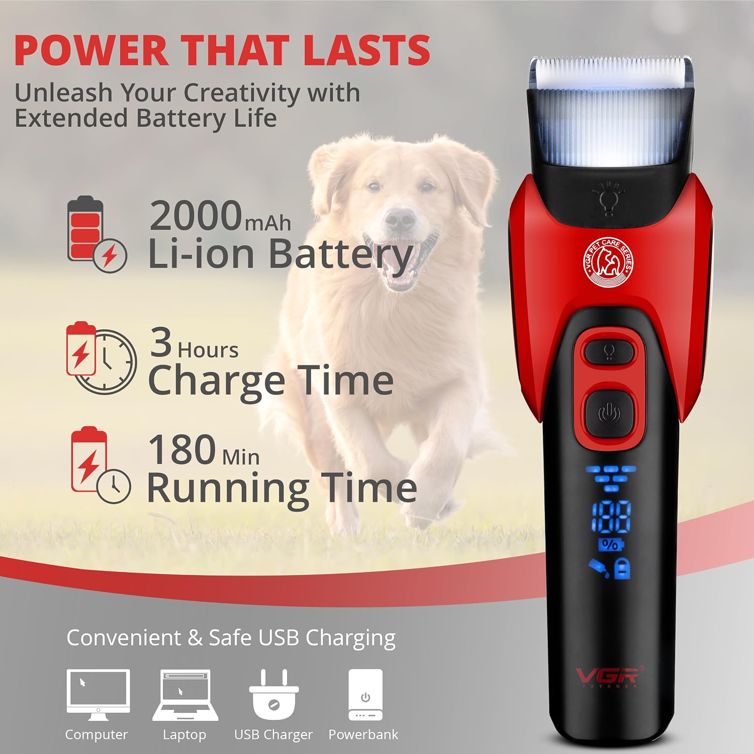 Thumbnail 3 de VGR Dog Clippers Cordless 180-min battery