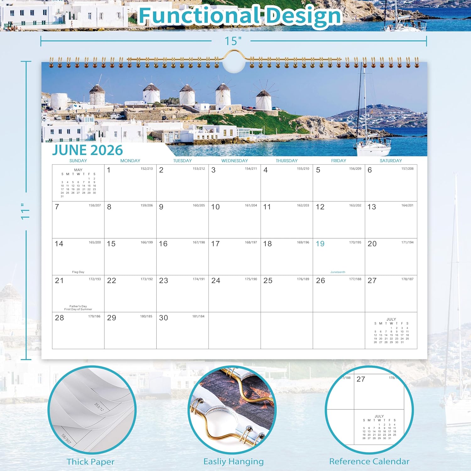 Thumbnail 3 de 2026 Calendar 18-Month Wall Calendar 15" x 11.5" 📅