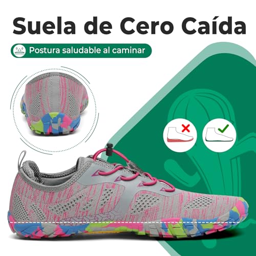 Detalle 2 de SAGUARO Smart II zapatillas barefoot con suela Zero Drop, malla y color gris rosa