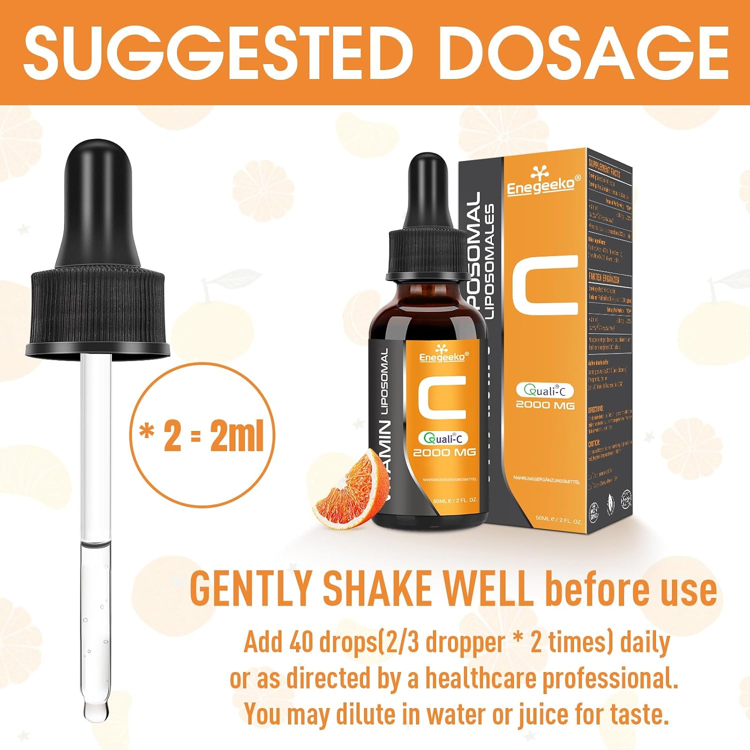 Detalle de Liposomales Vitamin C 2000 mg mit Quali-C – pH-neutral, vegan, Nicht-GVO, Tropfen (60 ml, 2er Pack)