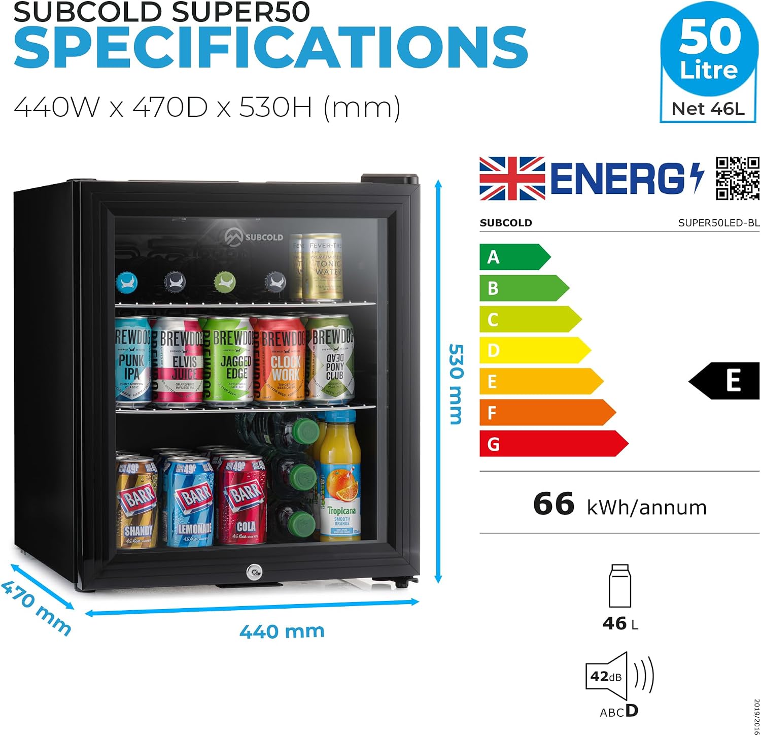 Detalle de Subcold Super50 50L Mini Fridge – Black with LED Light