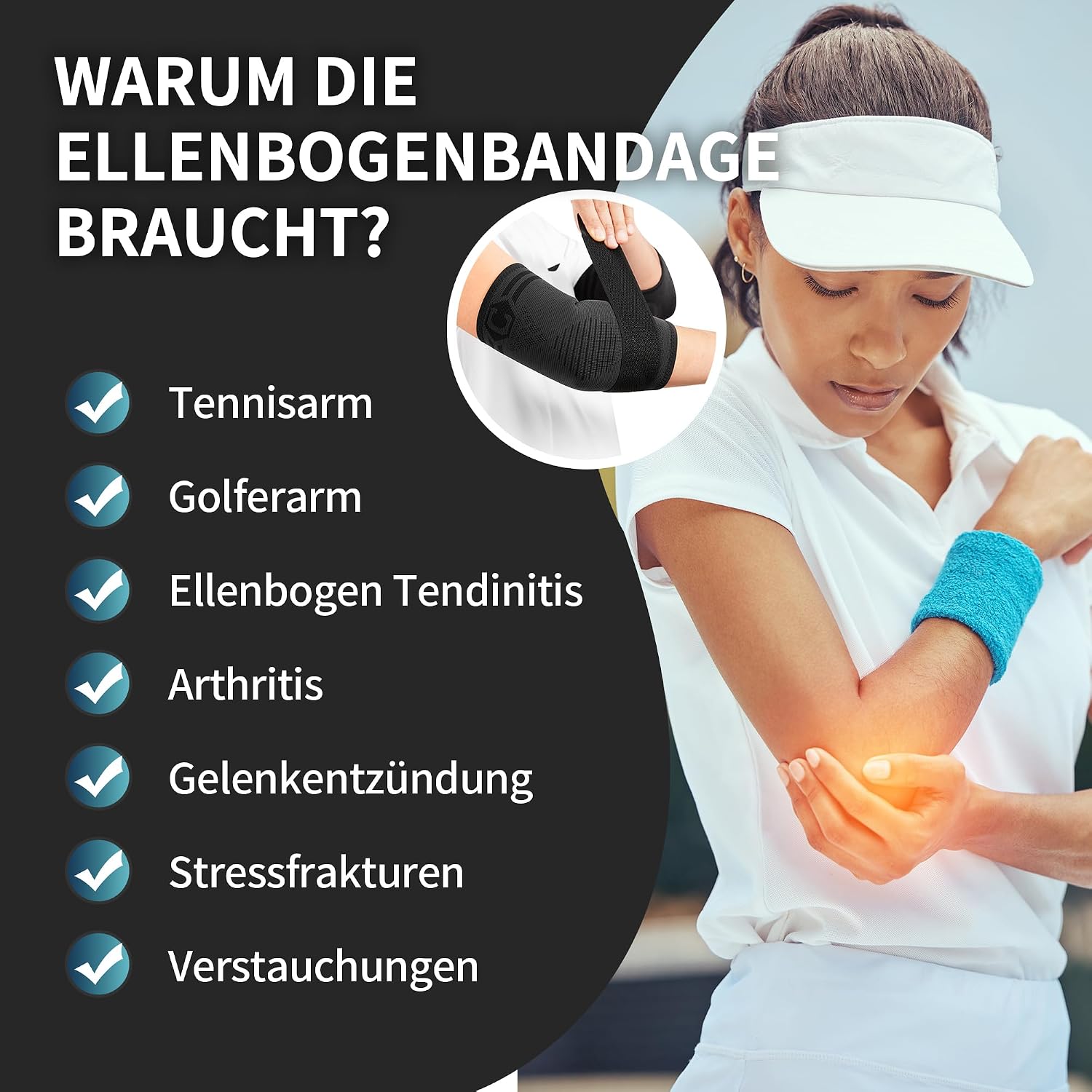 Detalle 2 de CAMBIVO 2er Pack Ellenbogenbandage mit Riemen & Gel-Polster – Unterstützung bei Tennisarm, Golferarm und Arthritis