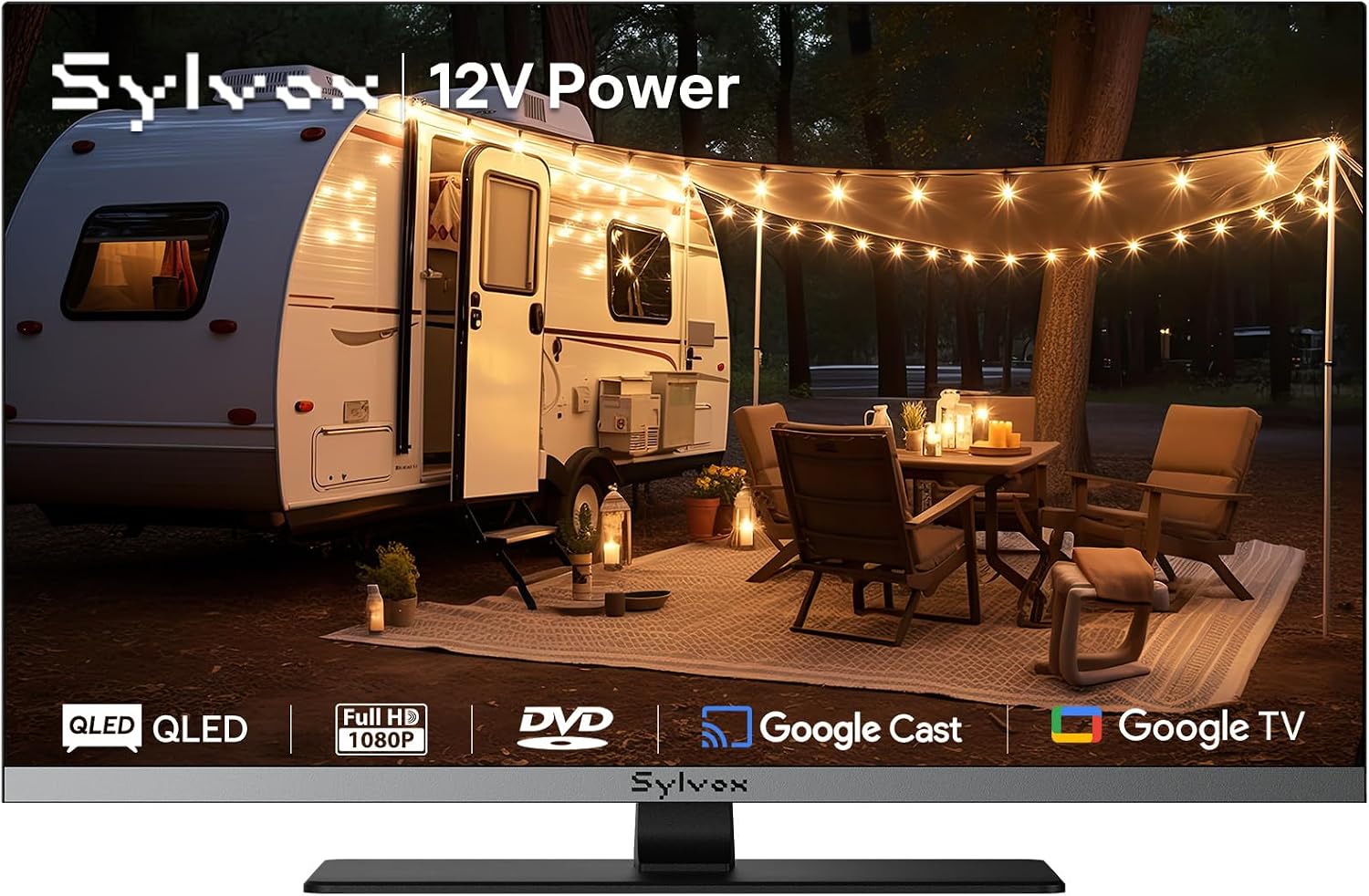 SYLVOX 32-Inch 12V QLED RV TV with Built-in DVD Player