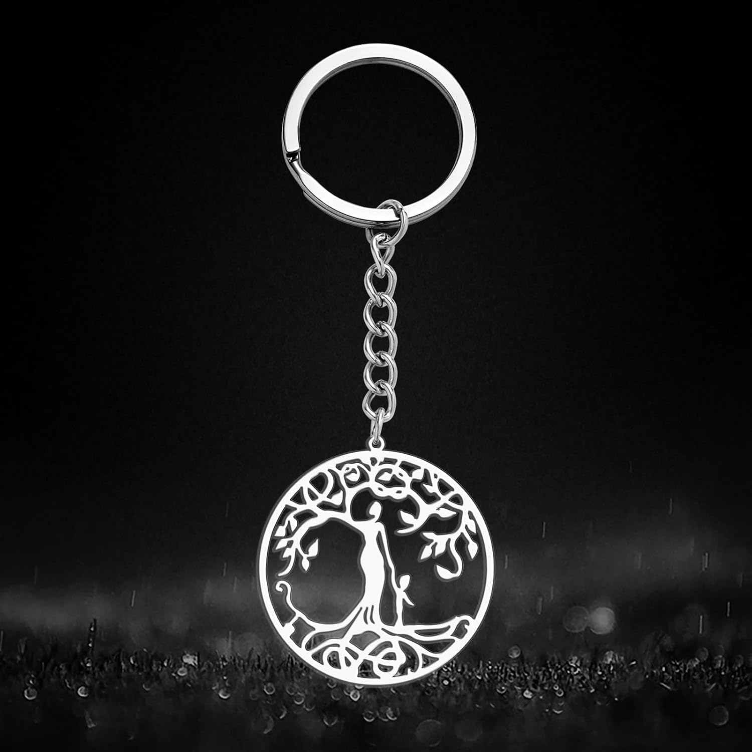 Detalle de VASSAGO Baum des Lebens Schlüsselanhänger aus Edelstahl (2,5 cm) mit Sonne & Mond Motiv