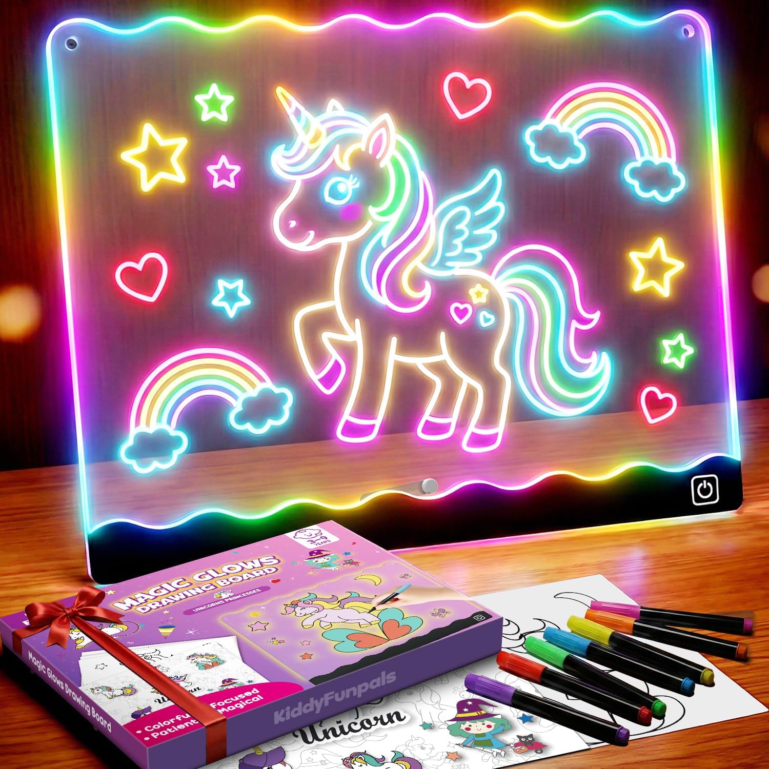Detalle de KiddyFunpals KD188 LED Drawing Board, 7-Color Light-Up Pad with Pens