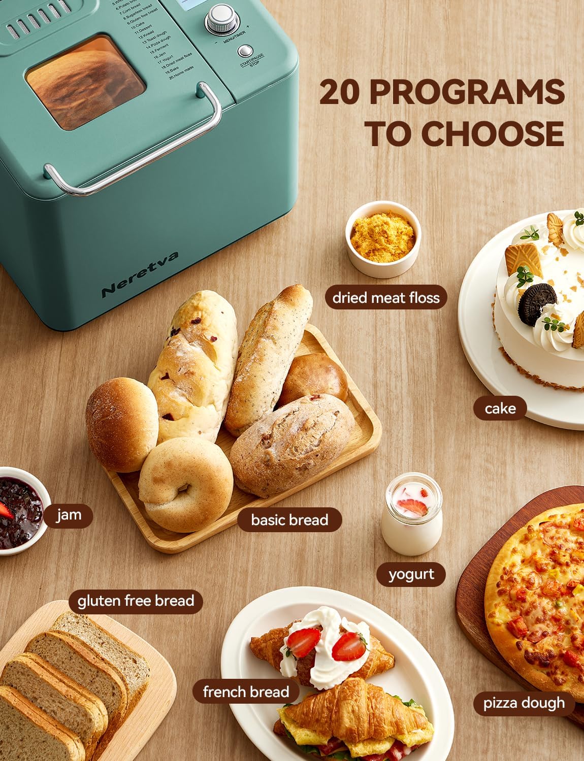 Detalle de Neretva 20-in-1 Bread Maker, 2LB, Dual Heaters and Ceramic Pan