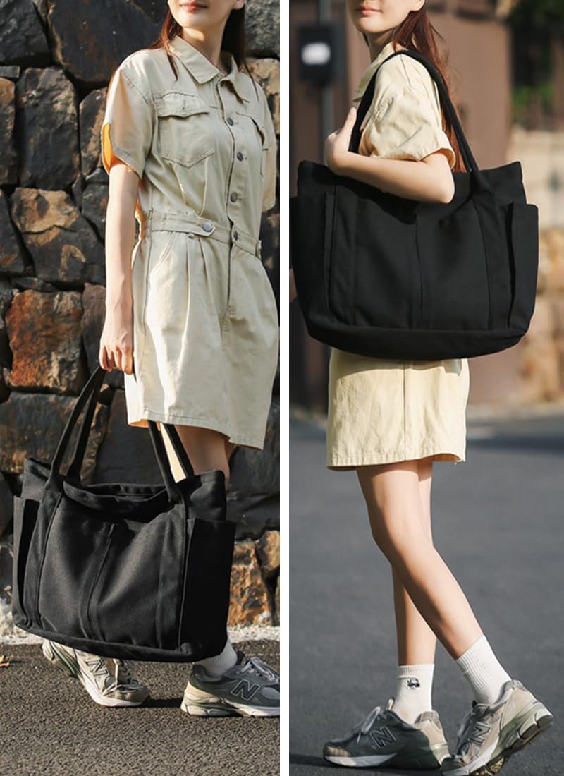 Thumbnail 6 de Damen Große Canvas Tote Bag Shopper – Einfarbige Großtasche für Alltag, Schule und Reise