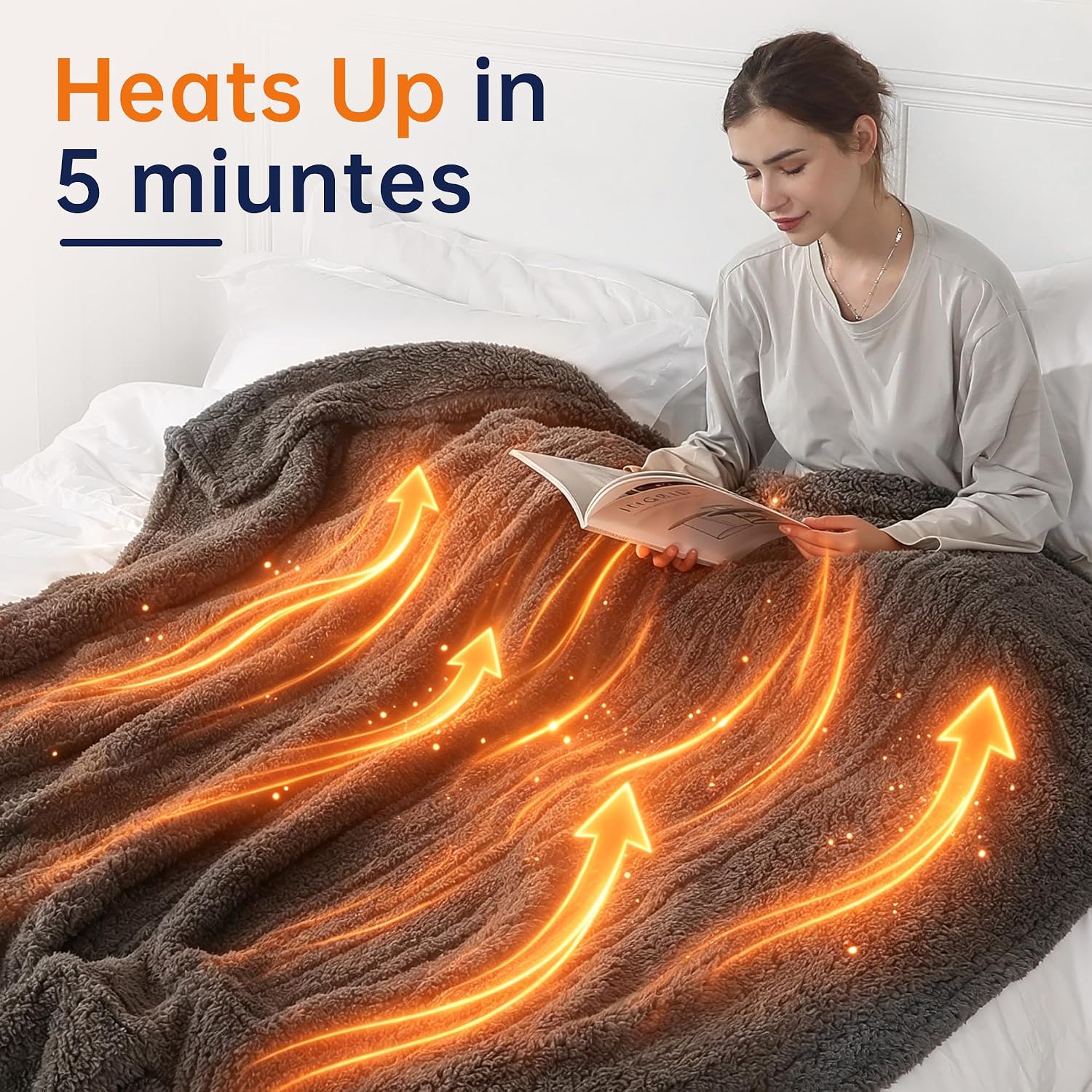Detalle de ESTINGO Heated Throw Blanket, 50" x 60" Sherpa, 5 Heat Settings