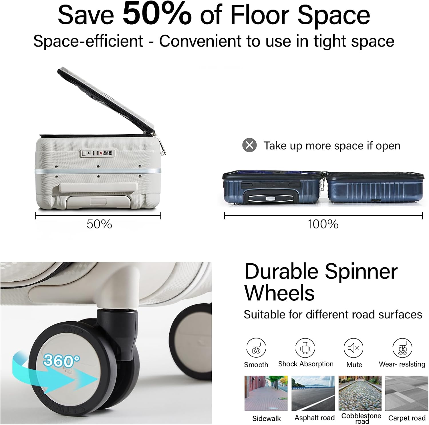 Detalle 1 de Hanke underseat suitcase 16 inch front opening hard shell with lock and dual spinner wheels (Ivory White)