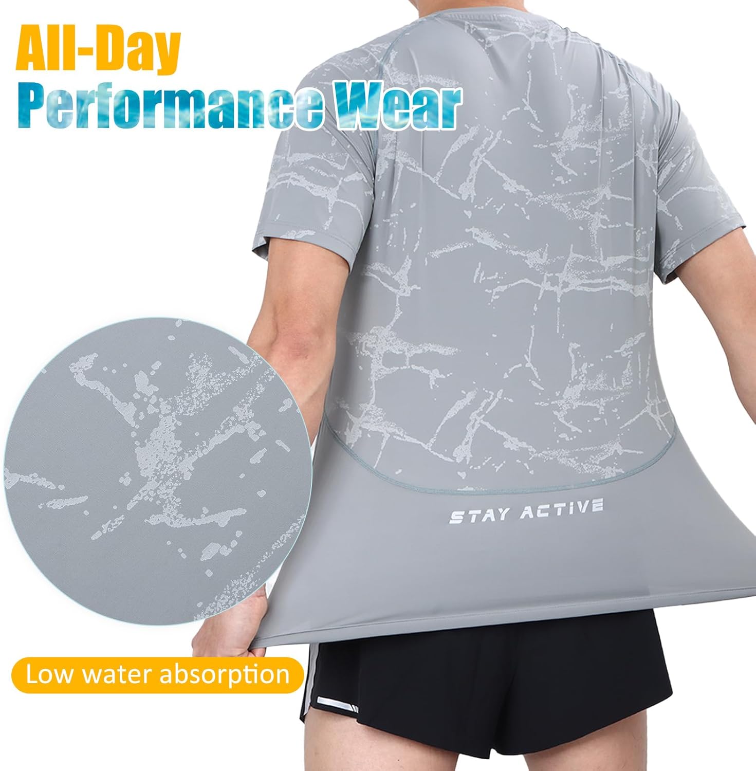 Detalle de LY4U Homme UPF 50 Rash Guard à Manches Courtes — Maillot de Bain et T‑Shirt de Sport, Séchage Rapide