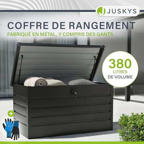 Detalle de Juskys Boîte de Rangement Limani 380L en Métal – Coffre d'extérieur étanche et verrouillable (Anthracite)