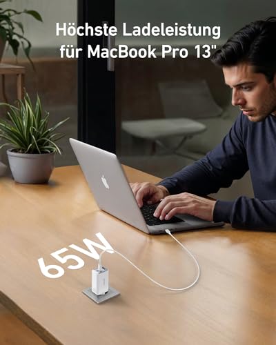 Detalle de Anker Nano II 65W USB C Ladegerät – 3-Port PPS Schnellladegerät, kompakt und zuverlässig