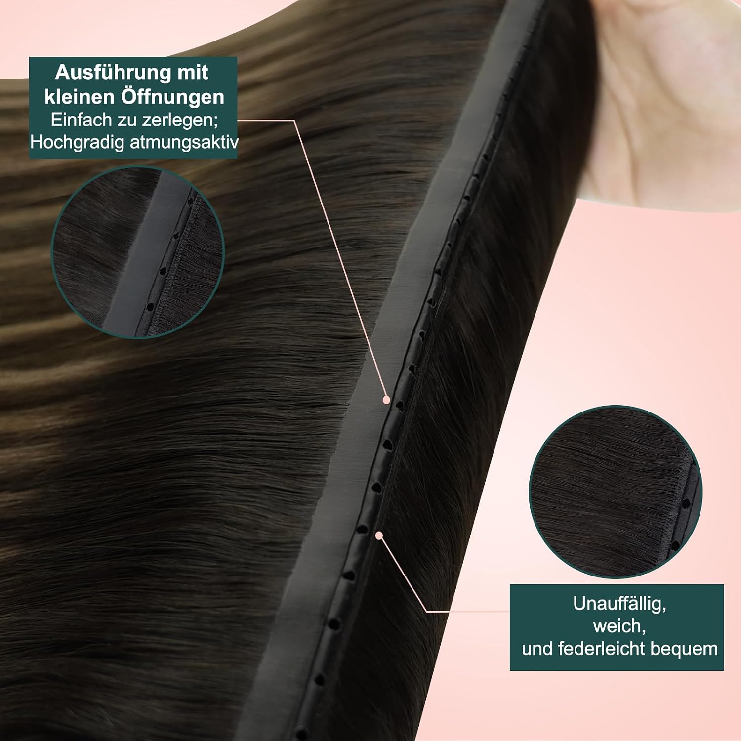 Detalle de Easyouth Balayage Butterfly Tressen Extensions Echthaar – 50 cm, Dunkelbraun/Ombre Ashbraun