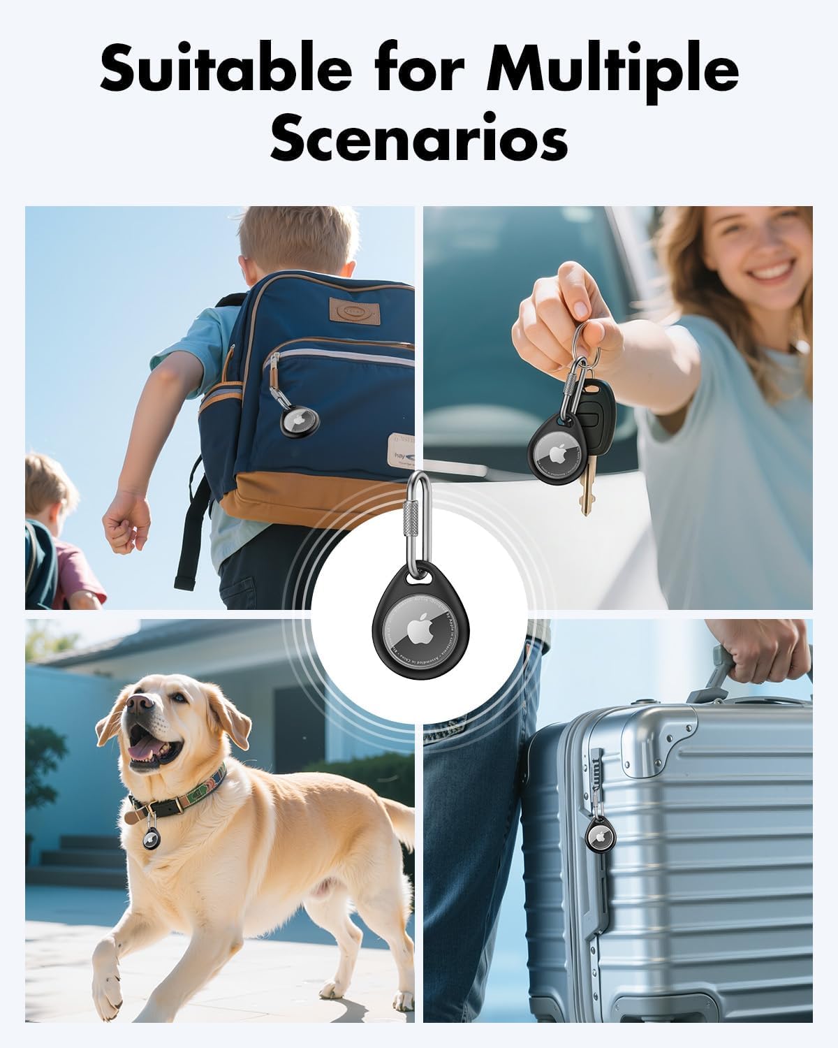 Detalle de UNBREAKcable AirTag Holder (4-Pack) with Locking Carabiner for Apple AirTag — TPU Case for Keys, Pets, Luggage