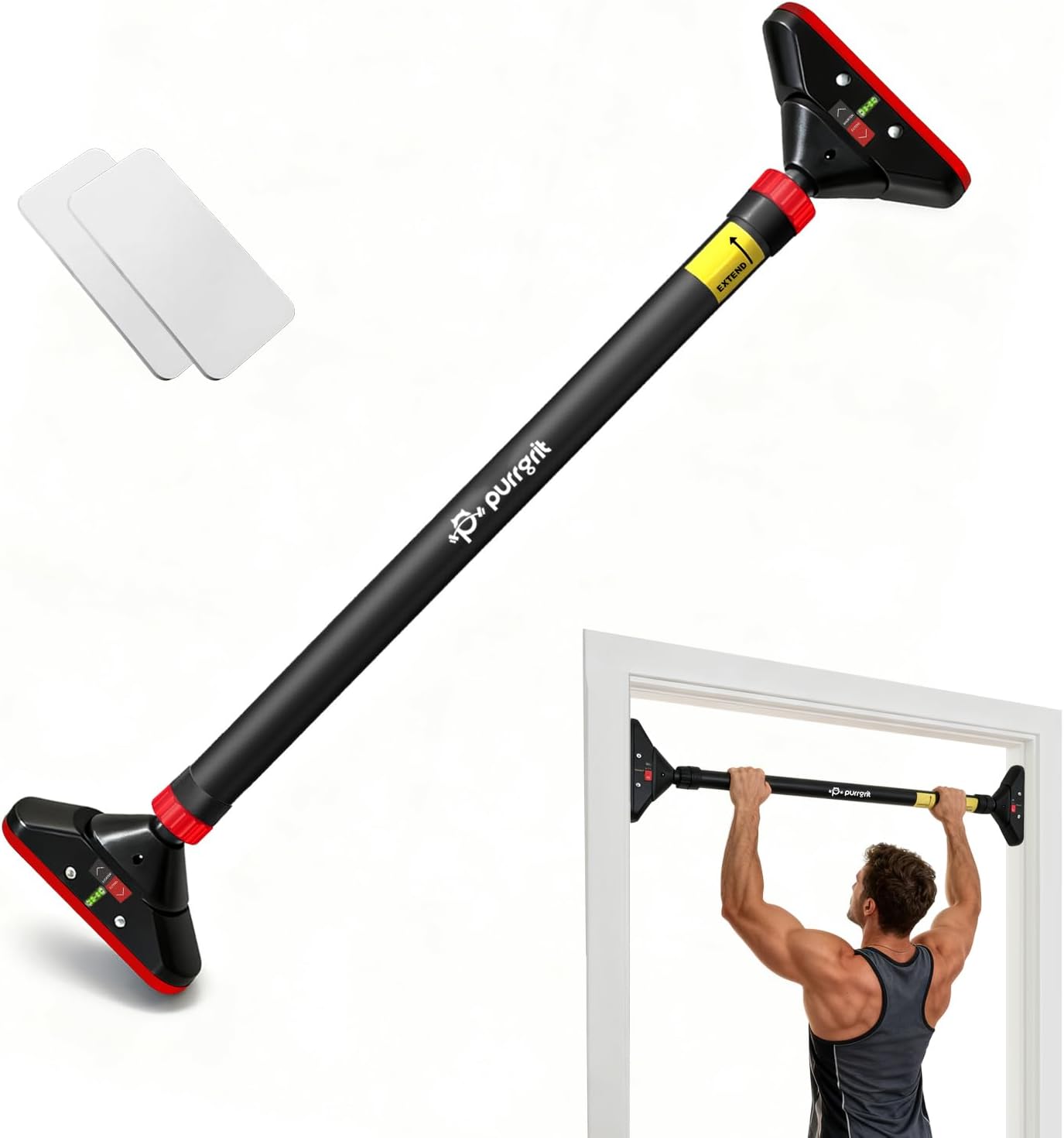 Detalle de Purrgrit door pull up bar (no-screw) with adjustable 74–95cm width, 200kg capacity and extra foam padding