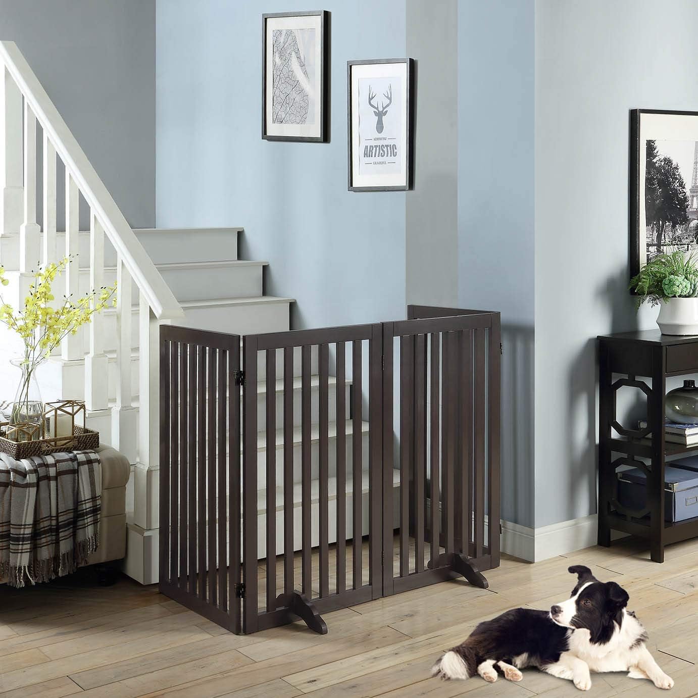 Thumbnail 2 de unipaws freistehendes Absperrgitter für Hunde – Treppenschutz ohne Bohren, klappbar (4 Elemente, 91 cm hoch)