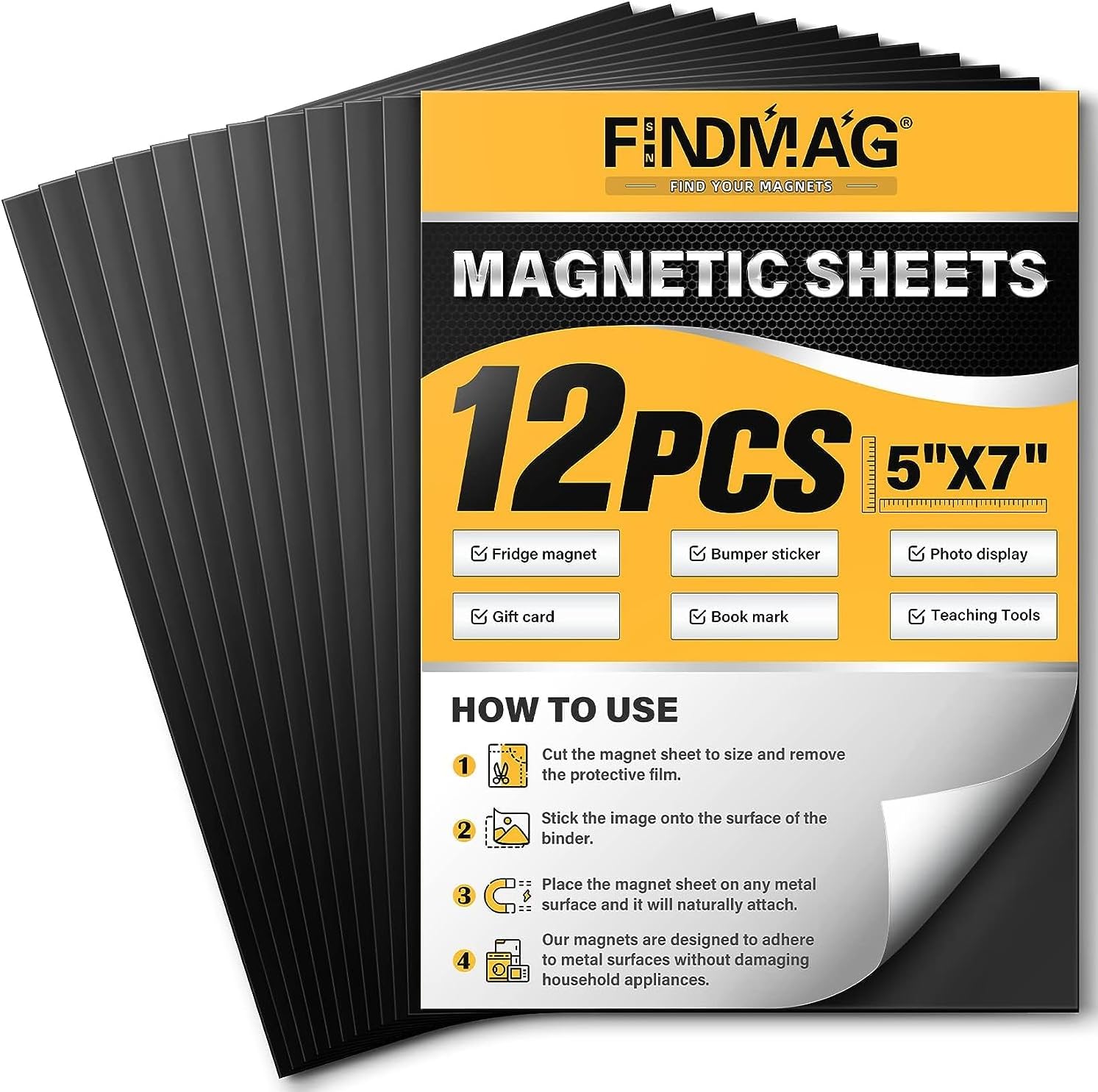 Thumbnail 6 de FINDMAG Decorative Magnet Sheets, 12 Pack 4 x 6 Inches – Premium Strong Adhesive, Flexible Self-Adhesive Magnets