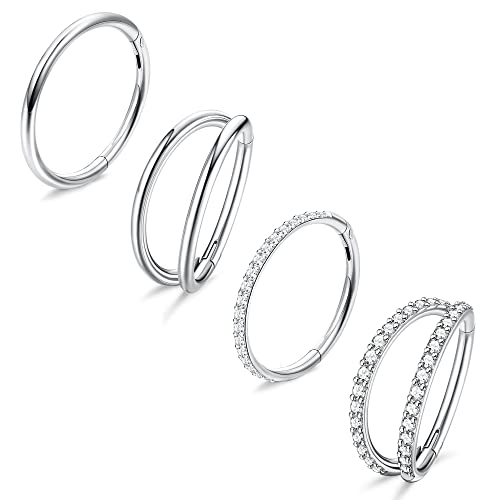 Detalle de Dochais 4er-Set Nasenpiercing Ringe aus Chirurgenstahl – 18G, Septum & Tragus