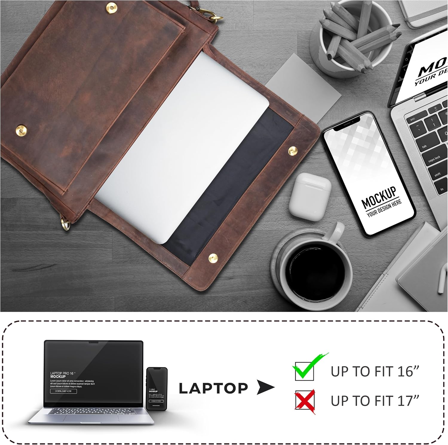 Thumbnail 4 de Oak Leathers handmade leather messenger bag with laptop briefcase design