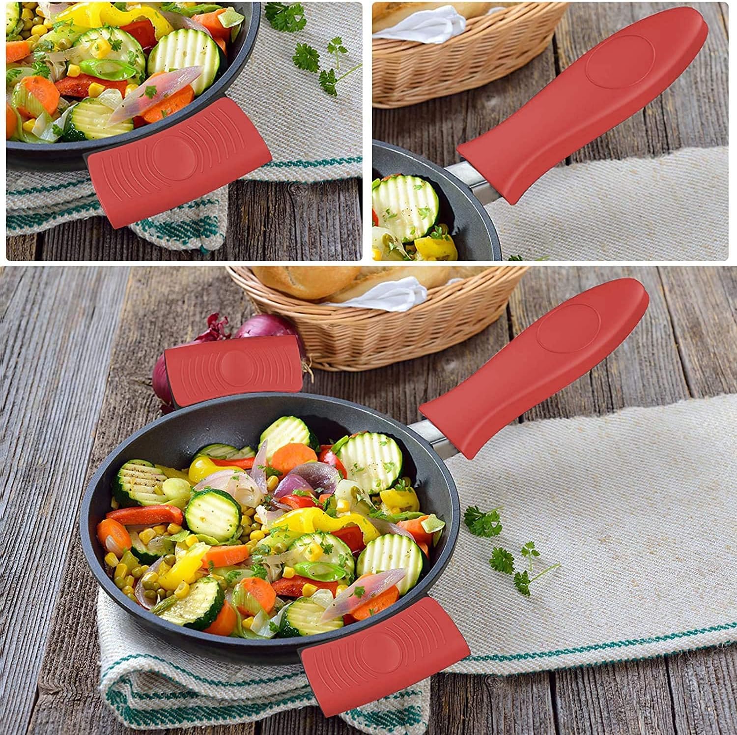 Detalle 2 de 4-Pack Silicone Handle Holders for Cast Iron – Heat-Resistant, No-Slip Covers (Red)