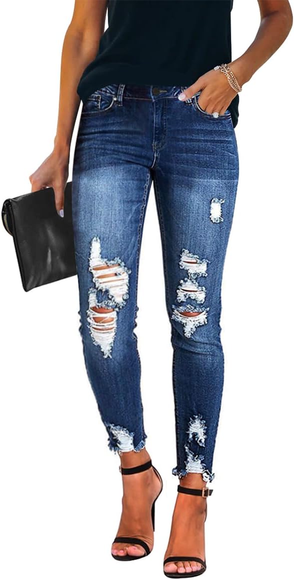 Detalle de KUNMI Women's Ripped Skinny Jeans