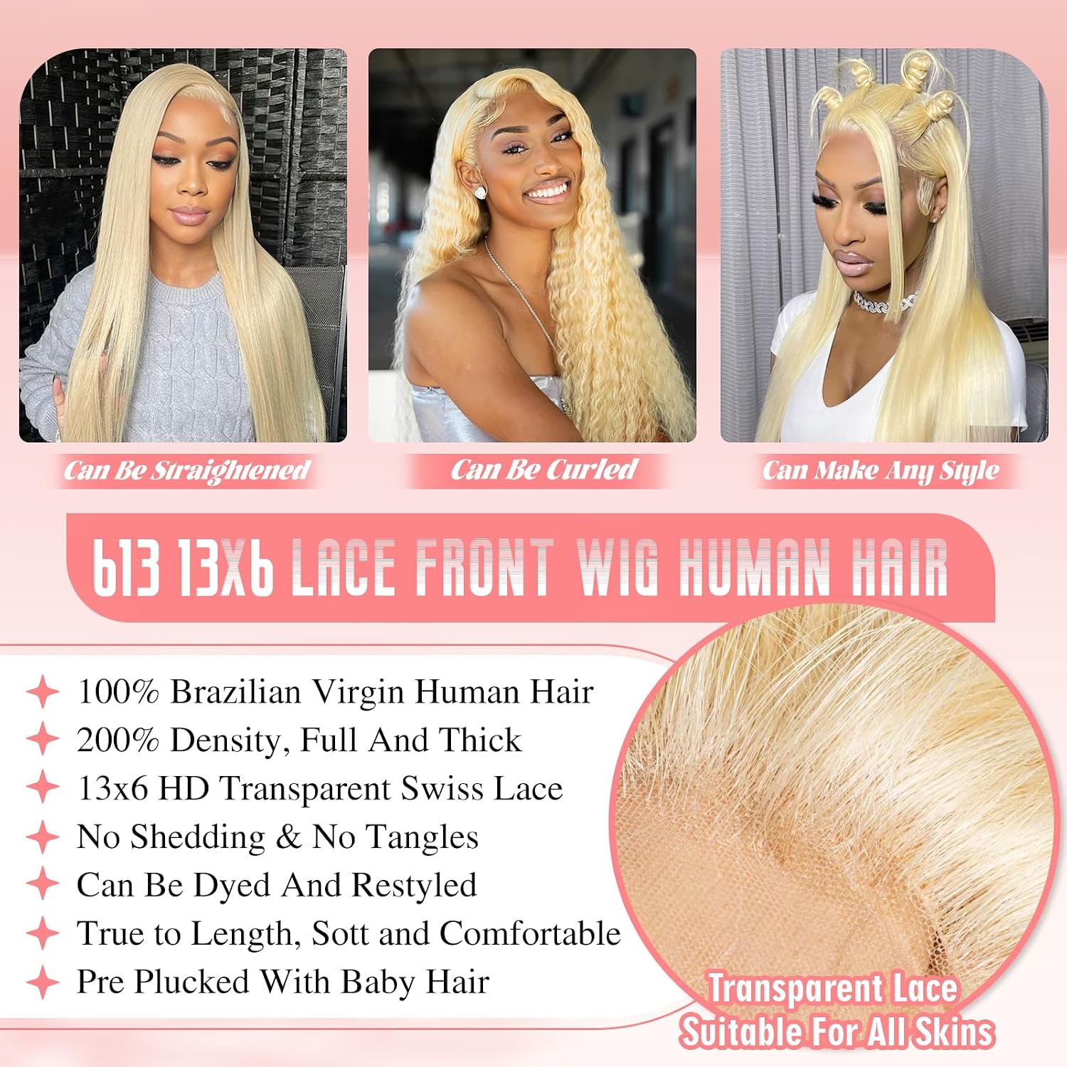 Detalle de VERAVER 30 Inch 613 Lace Front Wig with 13x6 HD Swiss Lace, Body Wave, 200% Density, Pre Plucked (Human Hair)