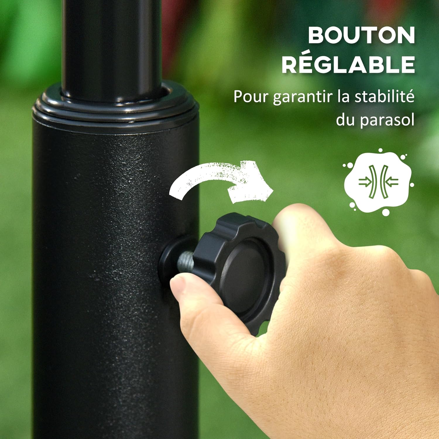 Thumbnail 2 de Outsunny pied de parasol rond sur base de lestage en HDPE imitation rotin, noir bronze