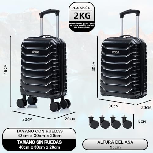Thumbnail 3 de RAYKONG Maleta de cabina ABS 40x30x20 (24L) con ruedas desmontables y cerradura numérica – Negro