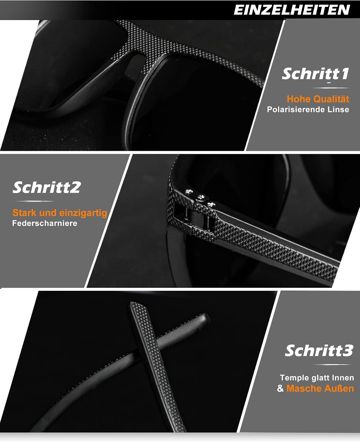 Thumbnail 5 de HENGOSEN Sonnenbrille Quadrat Polarisierte UV-Schutz – Herren & Damen, leichtes Kunststoffrahmen-Design