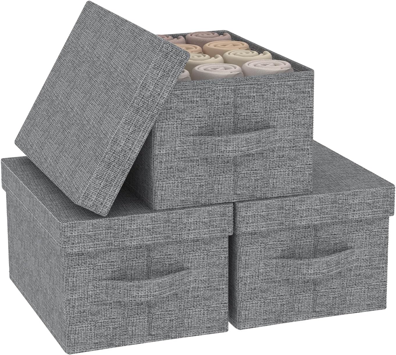 Detalle de ENUMAIL EN102GS-3 opbergdozen met deksel, grijs, 3 stuks, 33 x 23 x 18 cm
