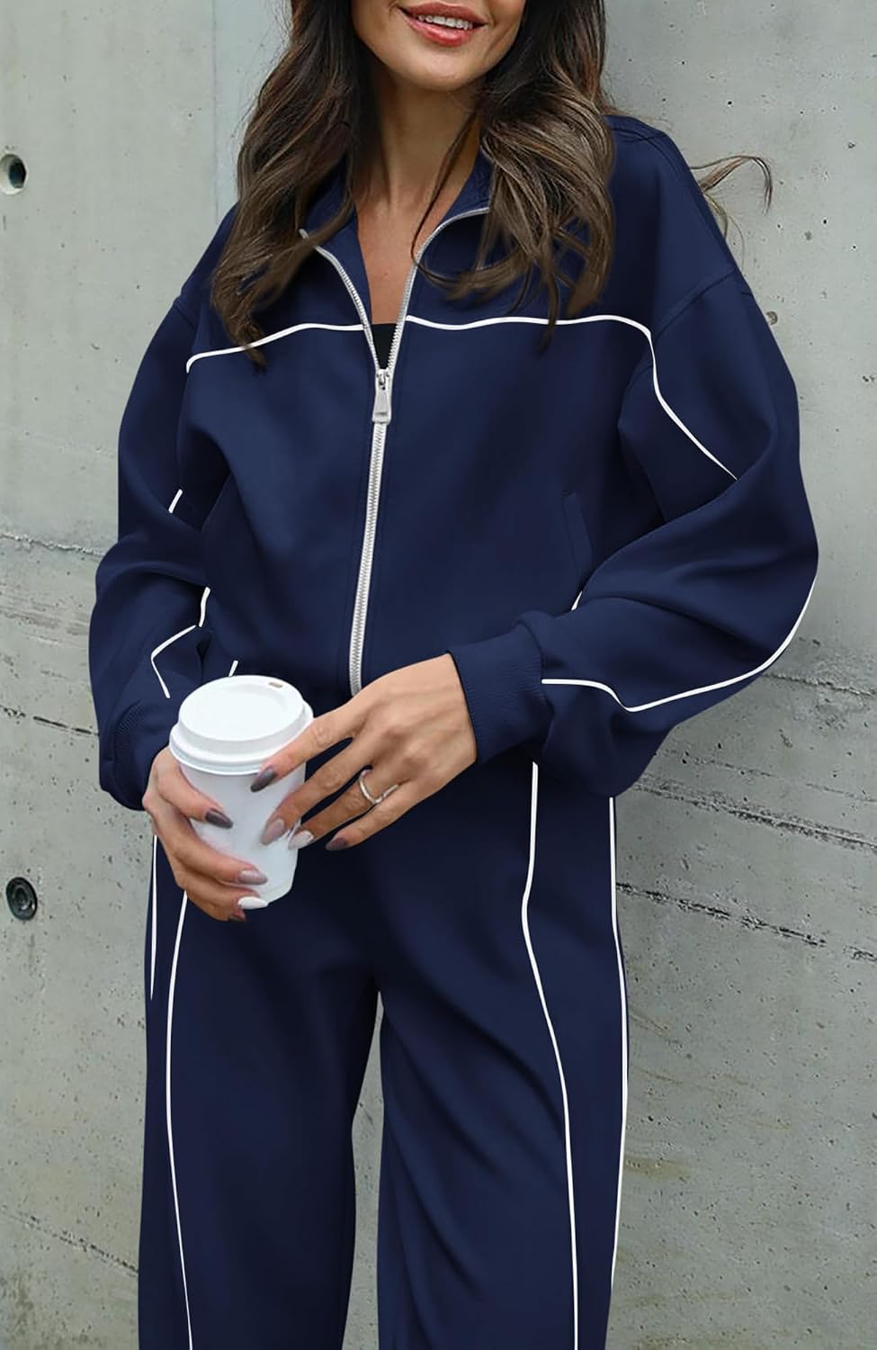 Thumbnail 3 de BTFBM Women's Two-Piece Tracksuit (Long Sleeve Zip-Up Top + Wide-Leg Pants)