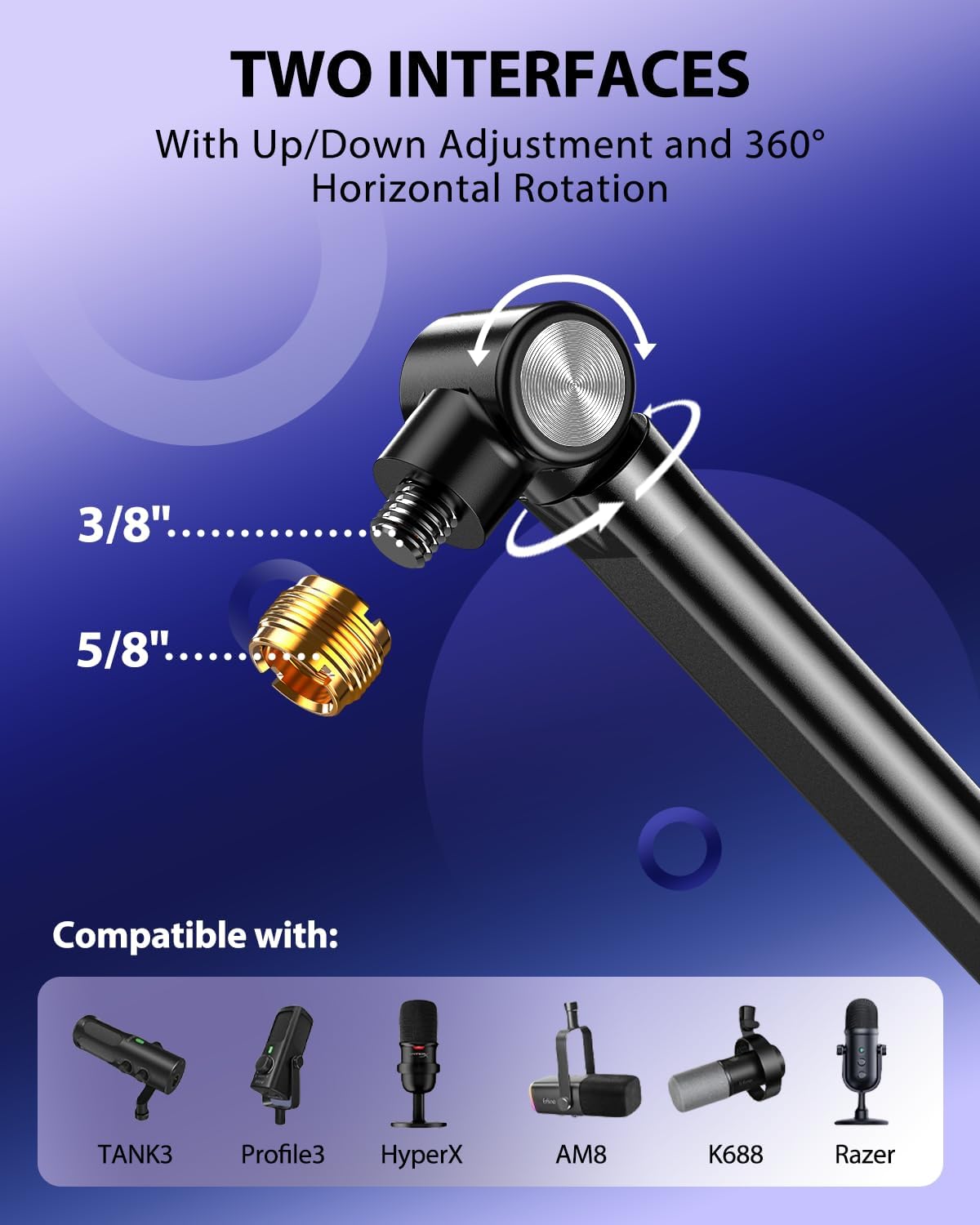 Detalle de UBeesize UB-MKFXJBK Microphone Boom Arm, 360° Desk Mount, Aluminum Alloy