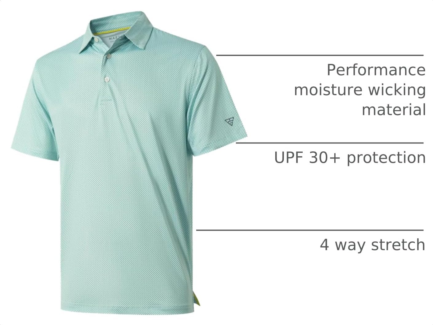 Detalle de Men’s Dry Fit Printed Performance Polo Shirt (UPF 30+, Moisture Wicking, 4-Way Stretch)