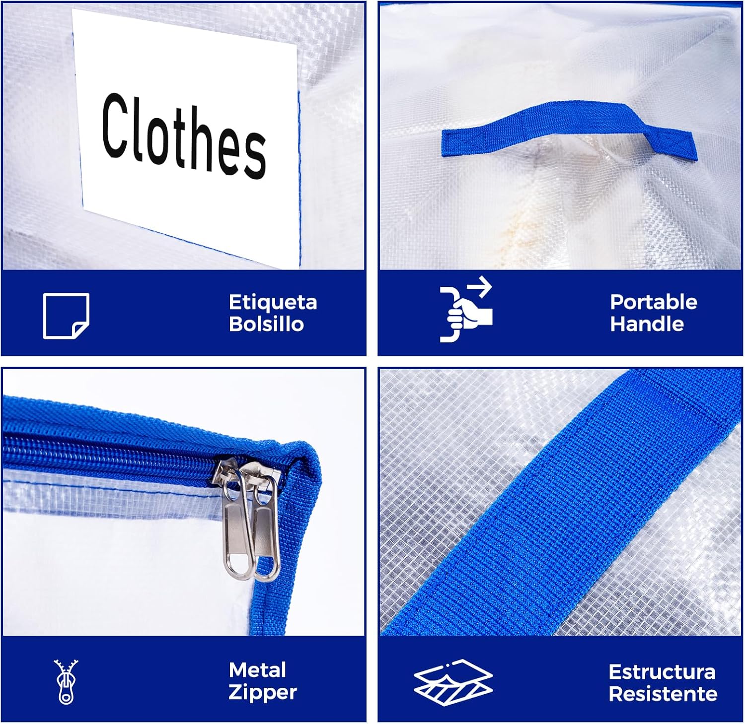 Detalle de ZFWDSY 105 L Moving Bags (8-Pack): Clear, Reusable Storage Totes with Zipper & Handles