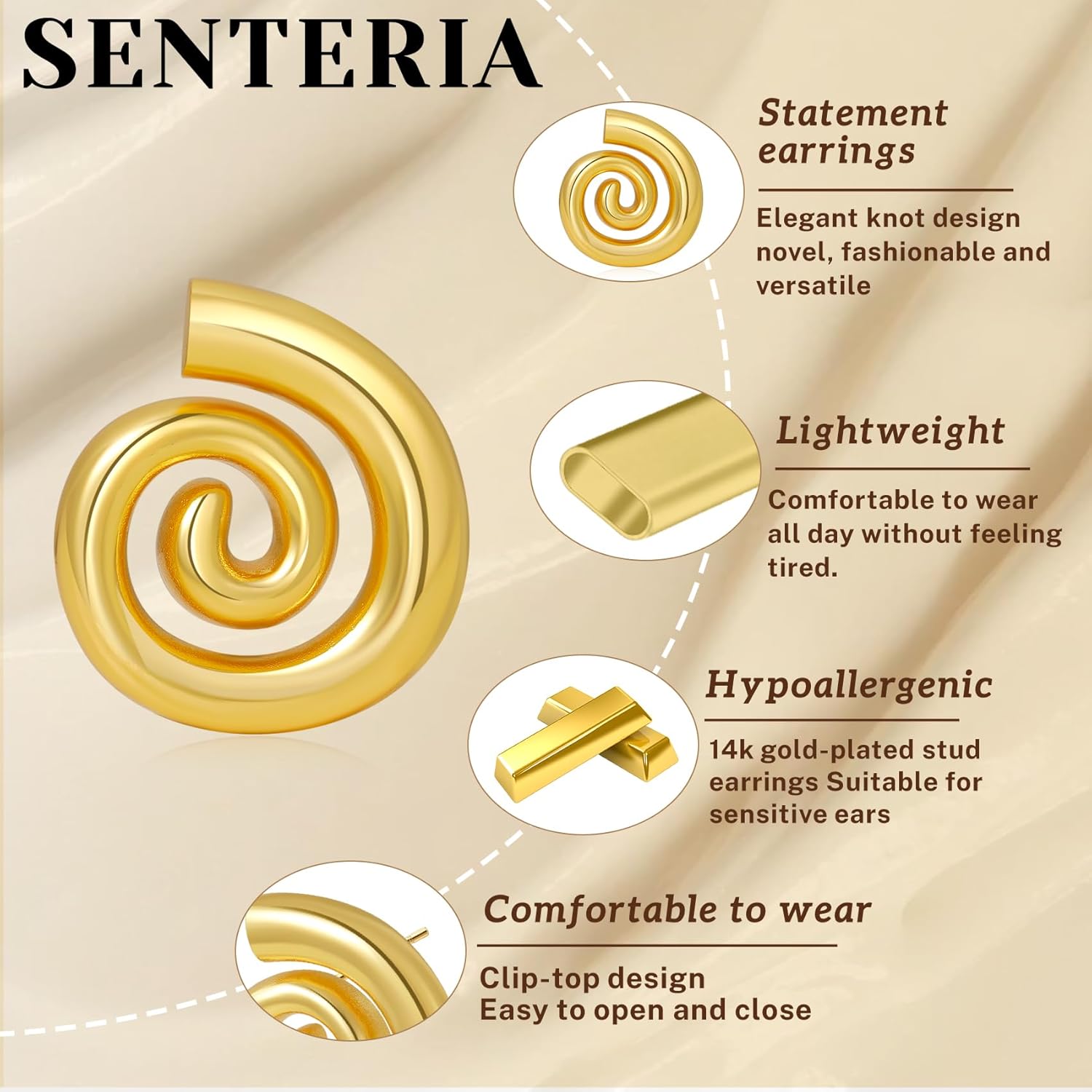 Thumbnail 2 de Senteria Ohrringe Silber 925 Stecker mit 14K Vergoldung – goldene Knoten-Statement Ohrringe für Damen