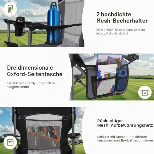 Detalle 2 de HIGH POINT SPORTS Campingstuhl Faltbar Angelstuhl Mesh-Rücken Klappstuhl – 160 kg belastbar
