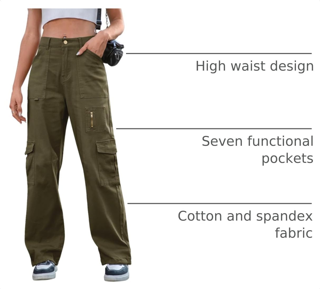 Thumbnail 3 de IVIR Women's Cargo Pants, High-Waisted Wide Leg with 7 Pockets