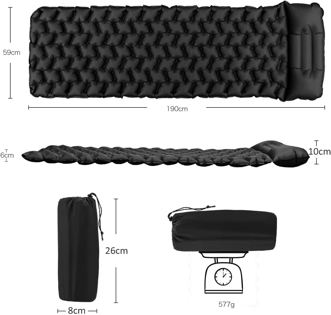 Detalle de Sundom Isomatte Camping – Ultraleichte, aufblasbare Matte mit Kissen (190 × 59 × 6 cm)